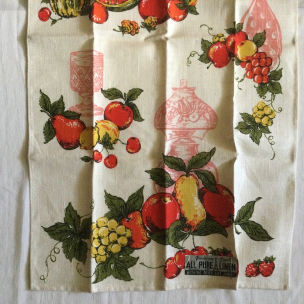 Vintage Parisian Prints Pure Linen Towel Made in USA Fruits Unused - Picture 3 of 7
